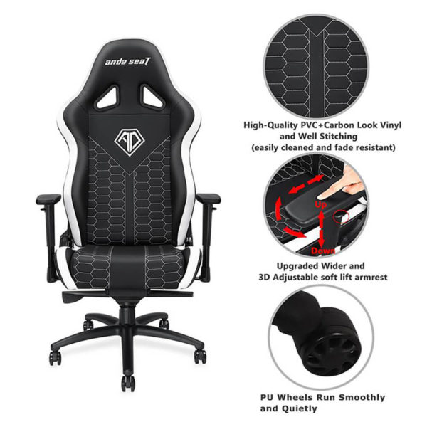 Anda Seat Spirit King Black/White - Full PVC Leather 4D Armrest Gaming Chair - Hình ảnh 4