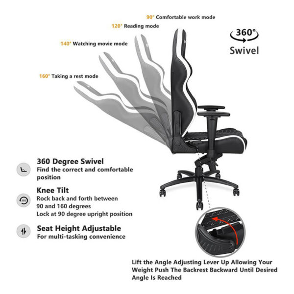 Anda Seat Spirit King Black/White - Full PVC Leather 4D Armrest Gaming Chair - Hình ảnh 5