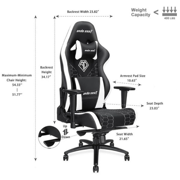 Anda Seat Spirit King Black/White - Full PVC Leather 4D Armrest Gaming Chair - Hình ảnh 3