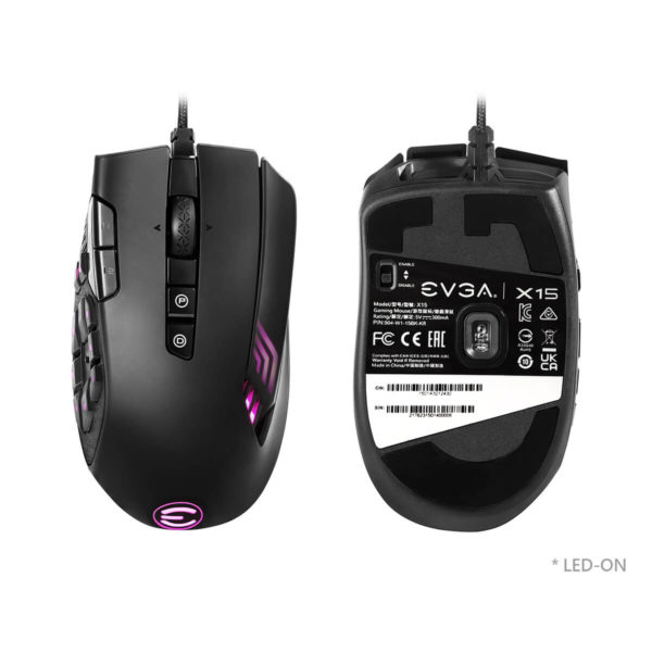 EVGA X15 MMO Gaming Mouse - 8k - Wired -  Black -  Customizable - 16,000 DPI - 5 Profiles - 20 Buttons - Ergonomic - Hình ảnh 4