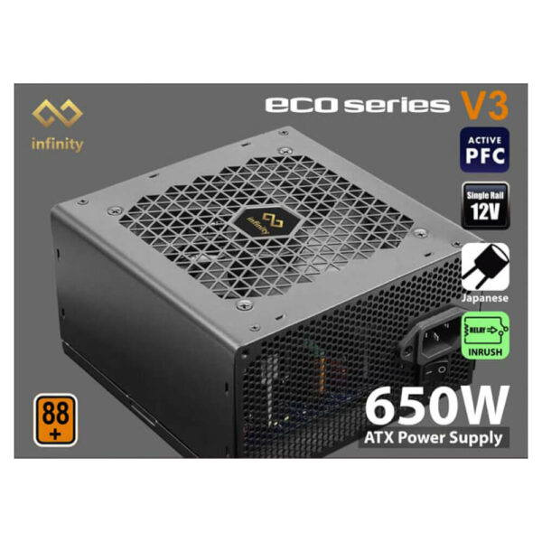 Infinity Eco V3 650w – Hiệu suất 88% – Active PFC – DC to DC – Single Rail
